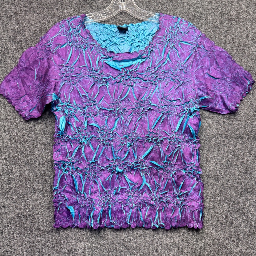 Origami Magic Scarf Popcorn Top Womens OSFM Purple Turquoise Y2K Crinkle Shimmer